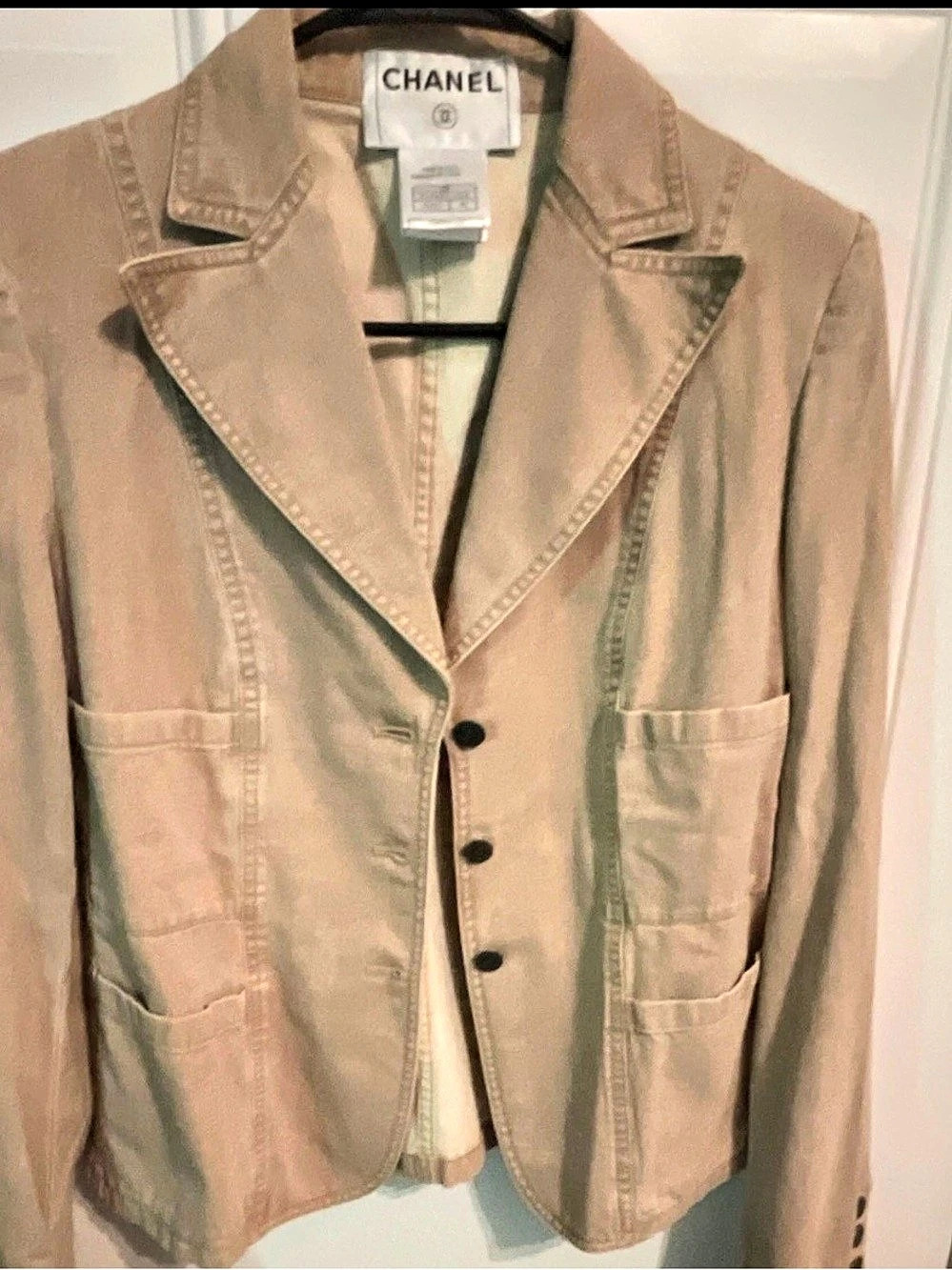 Authentic Vintage CHANEL 2002 02P Beige Denim Blazer Jacket P19000 Size 40 FR